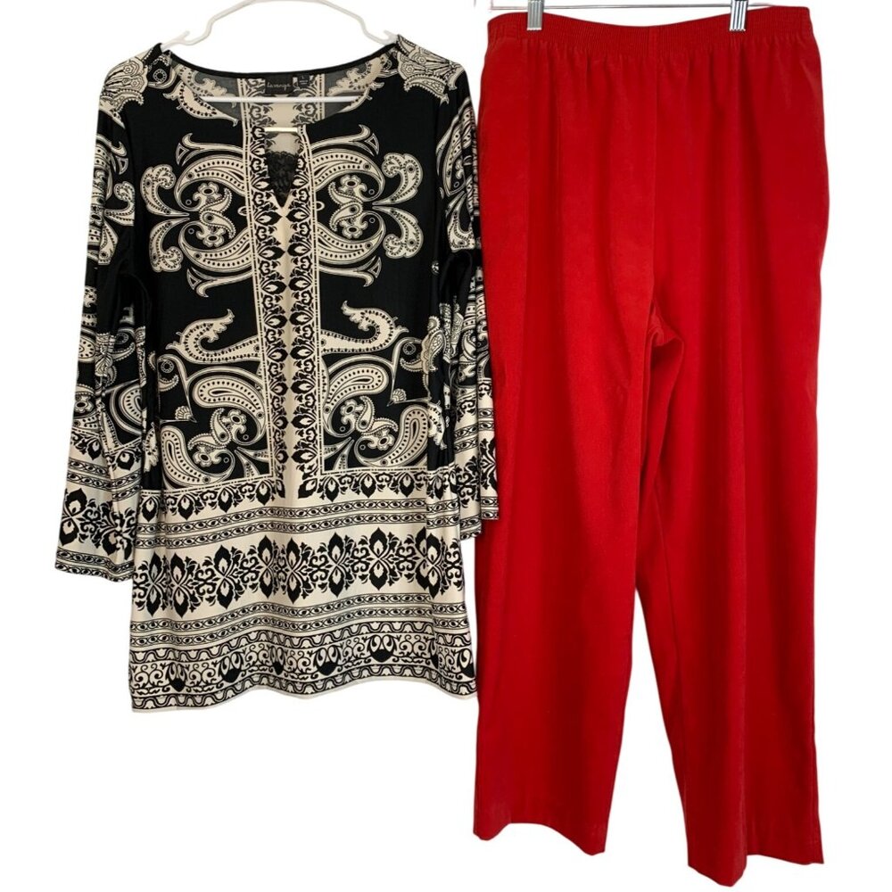 VTG Pant Set Lavanya Tunic Top Allison Daley Red Pull-On Pants L / LP